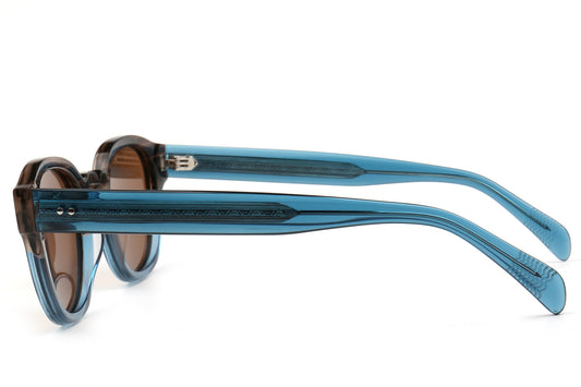 Azure Round Sunglasses - Blue & Brown Translucent Acetate