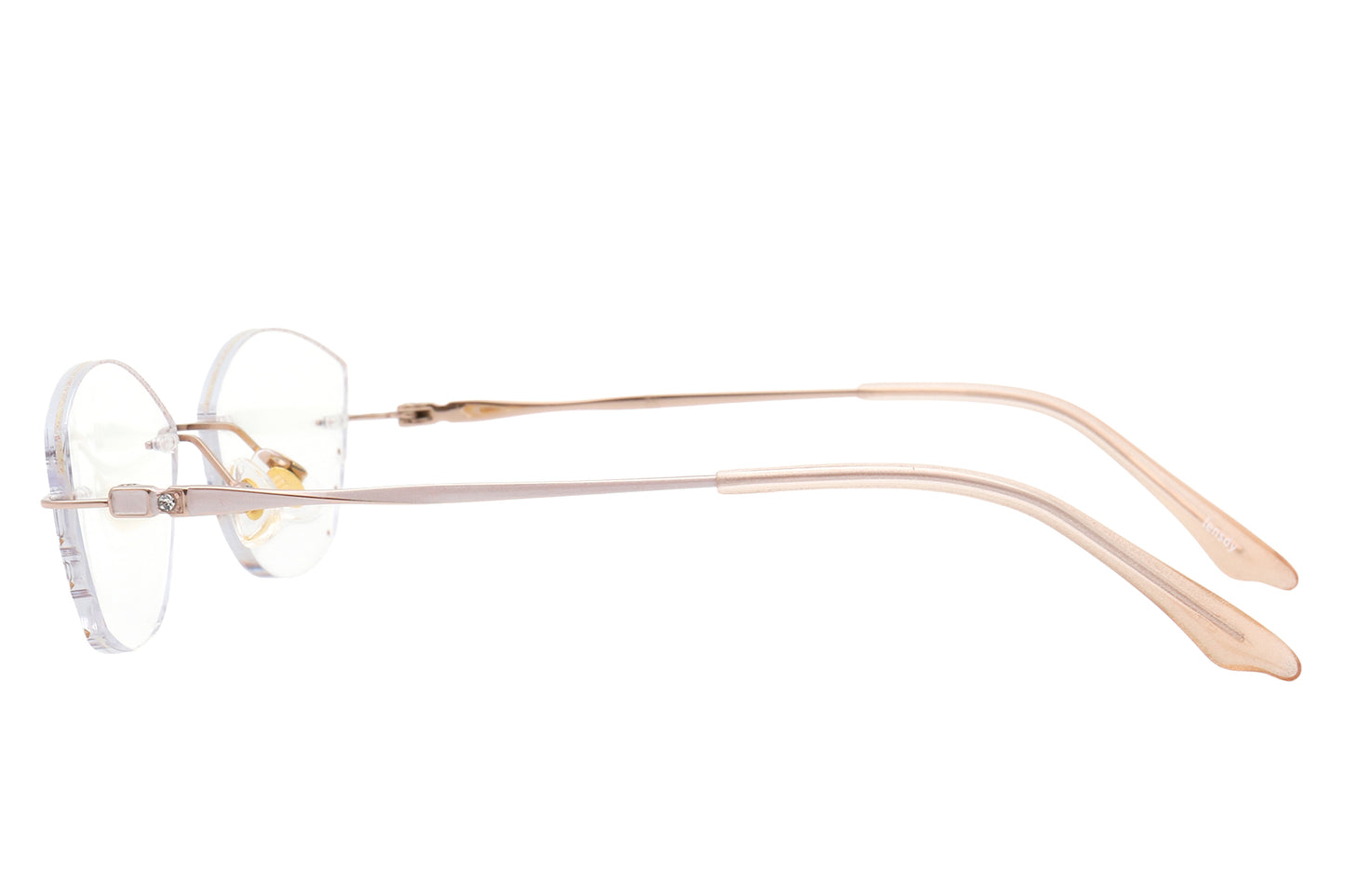 RoseBow pink butterfly rimless glasses - detail view