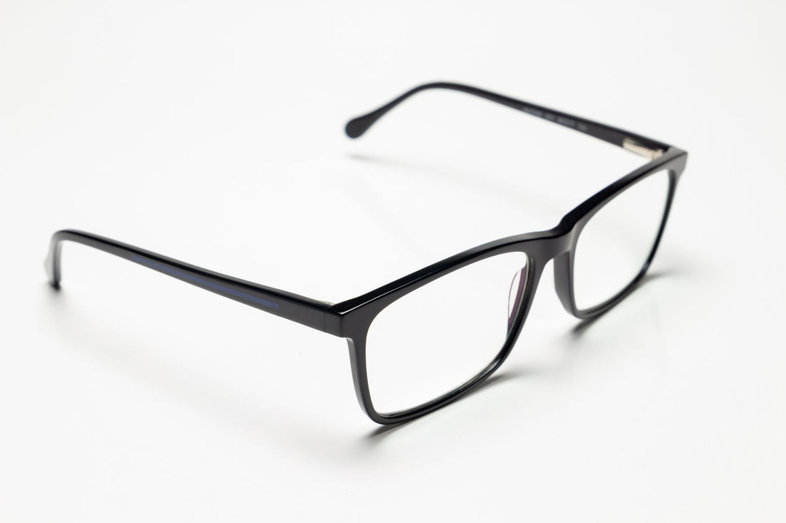 Close-up of stylish black eyeglasses perfect for fashion and eyewear content.