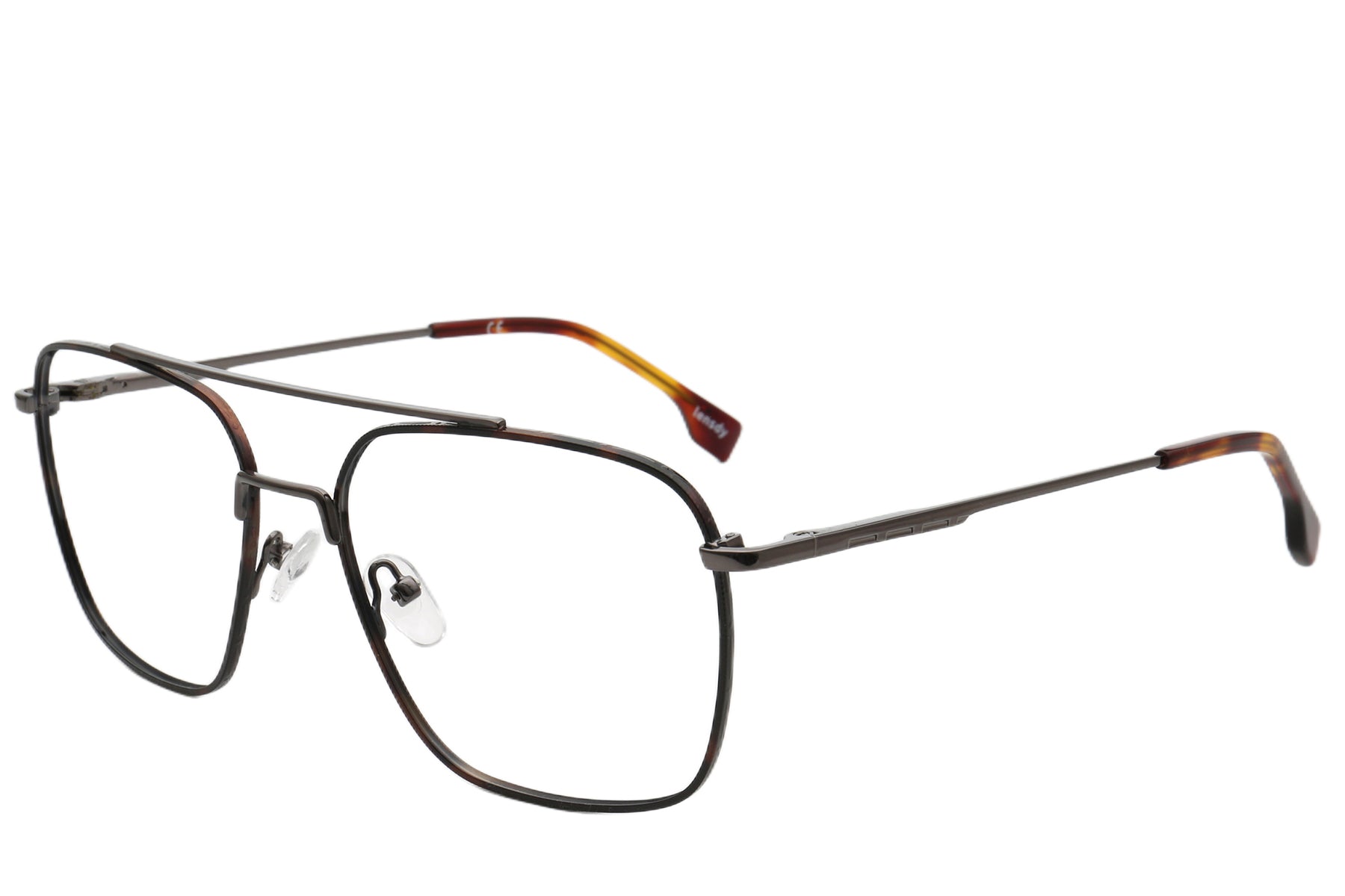 Frankfurt Pilot Eyeglasses Frame - Silver & Amber Acetate