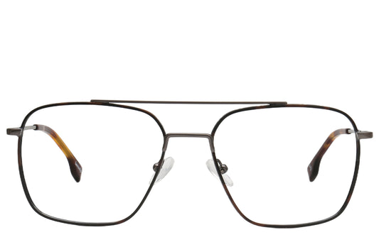 Frankfurt Pilot Eyeglasses Frame - Silver & Amber Acetate