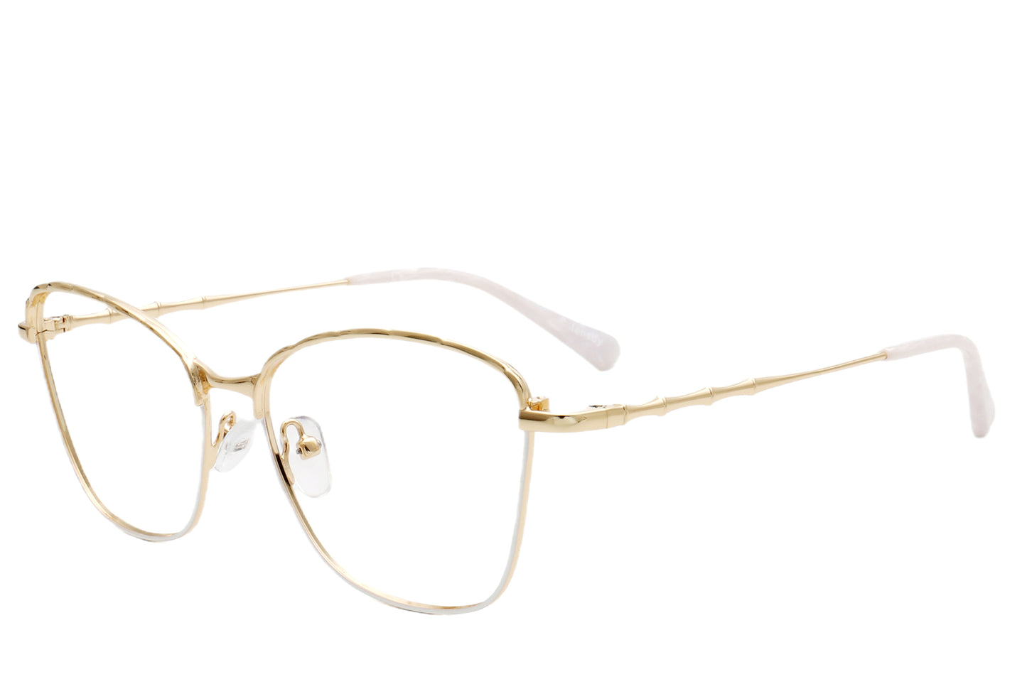 Cat-Eye Eyeglasses Frame - Gold & White Elegant Design