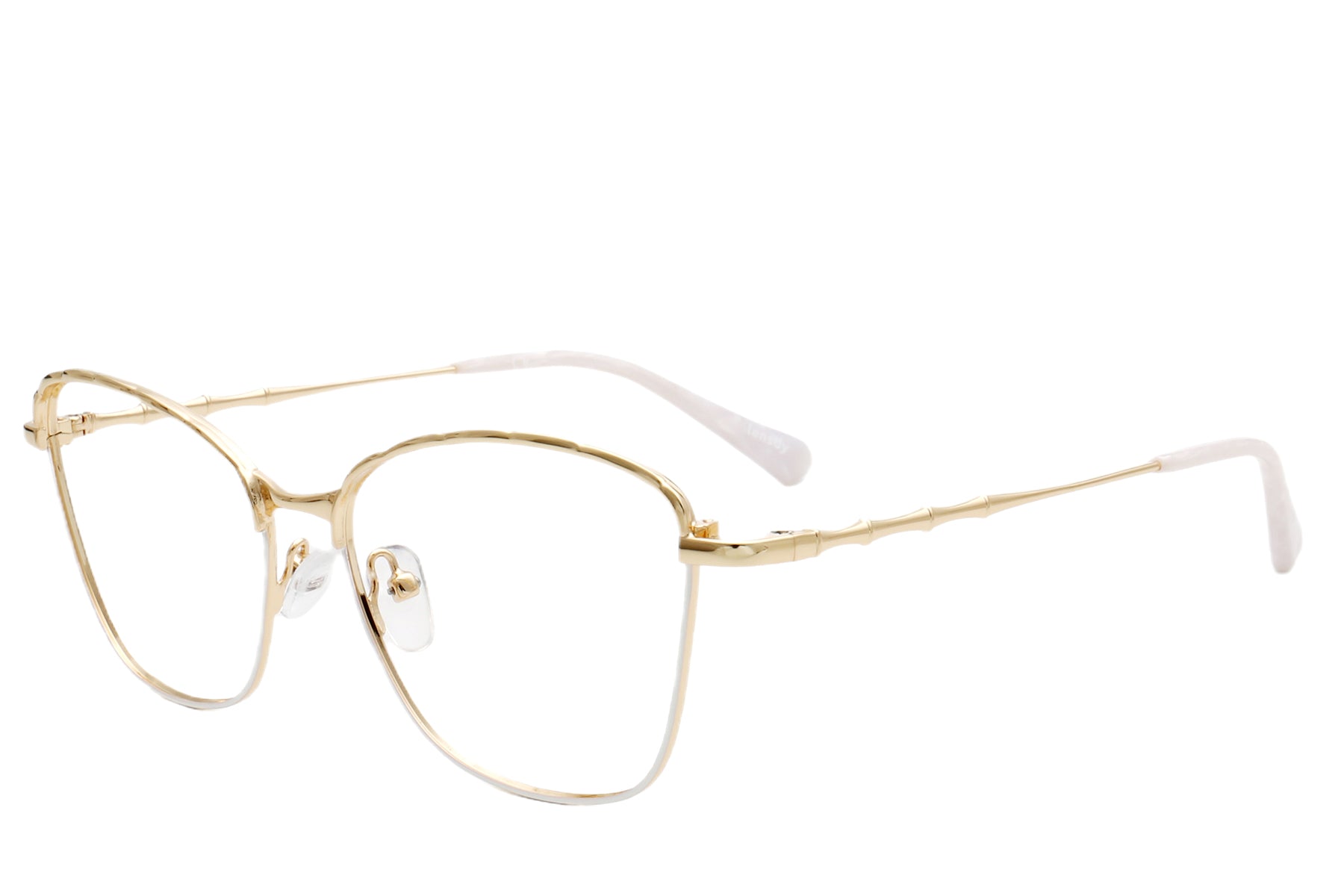Cat-Eye Eyeglasses Frame - Gold & White Elegant Design