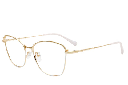 Cat-Eye Eyeglasses Frame - Gold & White Elegant Design