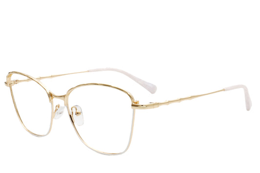 Cat-Eye Eyeglasses Frame - Gold & White Elegant Design