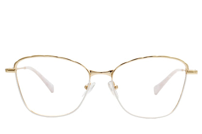 Cat-Eye Eyeglasses Frame - Gold & White Elegant Design