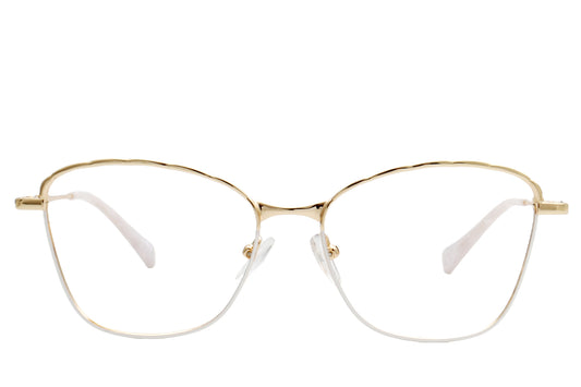 Cat-Eye Eyeglasses Frame - Gold & White Elegant Design
