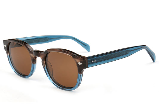 Azure Round Sunglasses - Blue & Brown Translucent Acetate