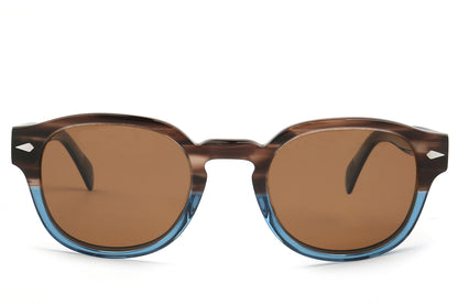 Azure Round Sunglasses - Blue & Brown Translucent Acetate