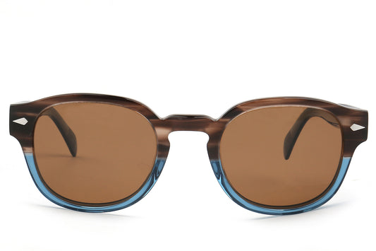 Azure Round Sunglasses - Blue & Brown Translucent Acetate