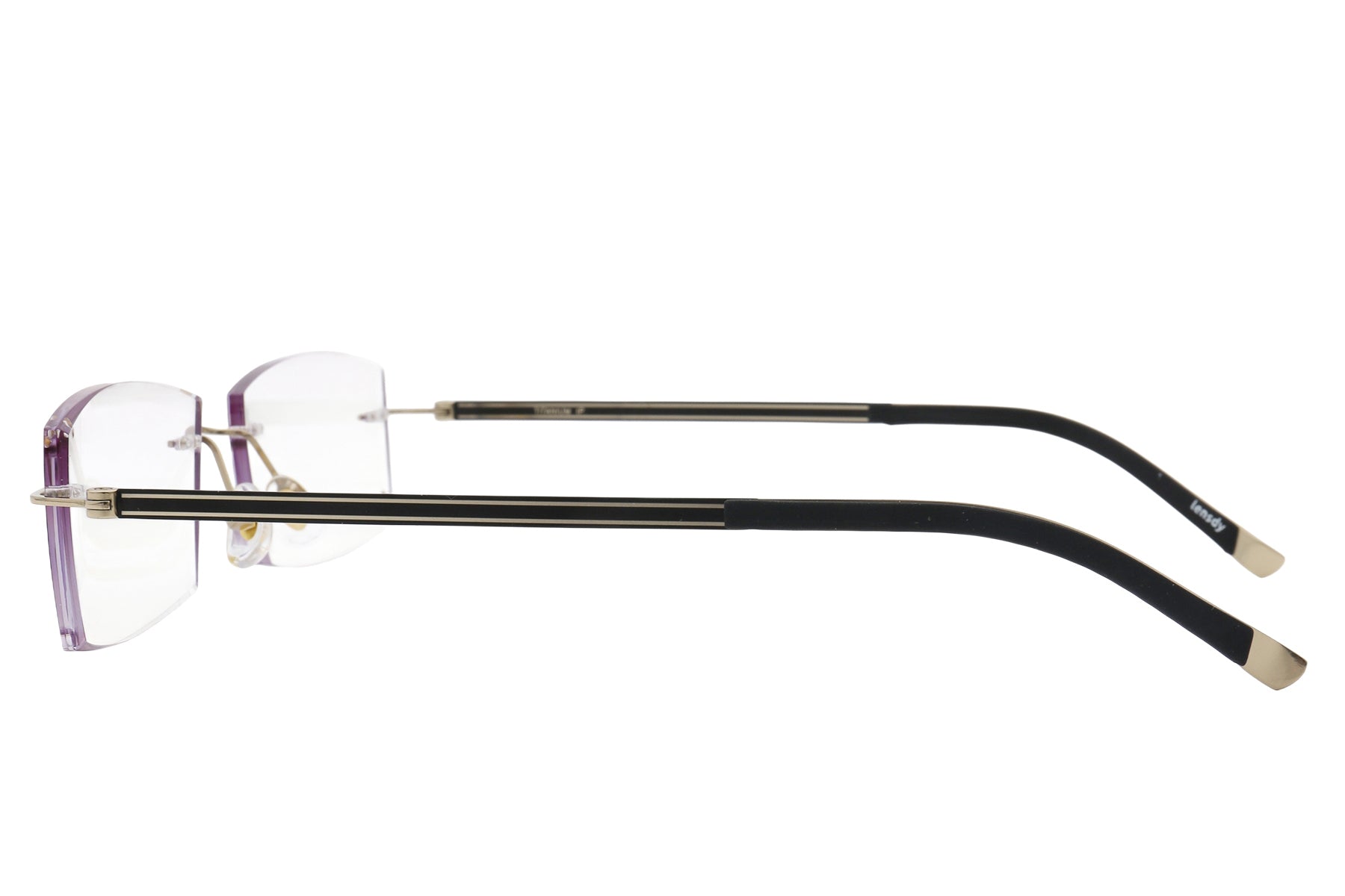 Starburst purple rimless glasses - detail view