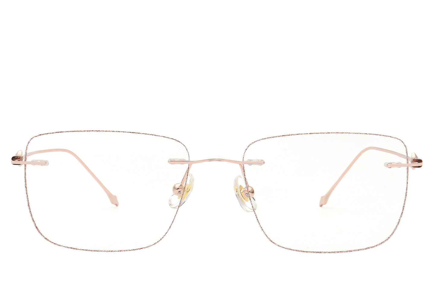 Stardust rose gold rimless glasses - side view