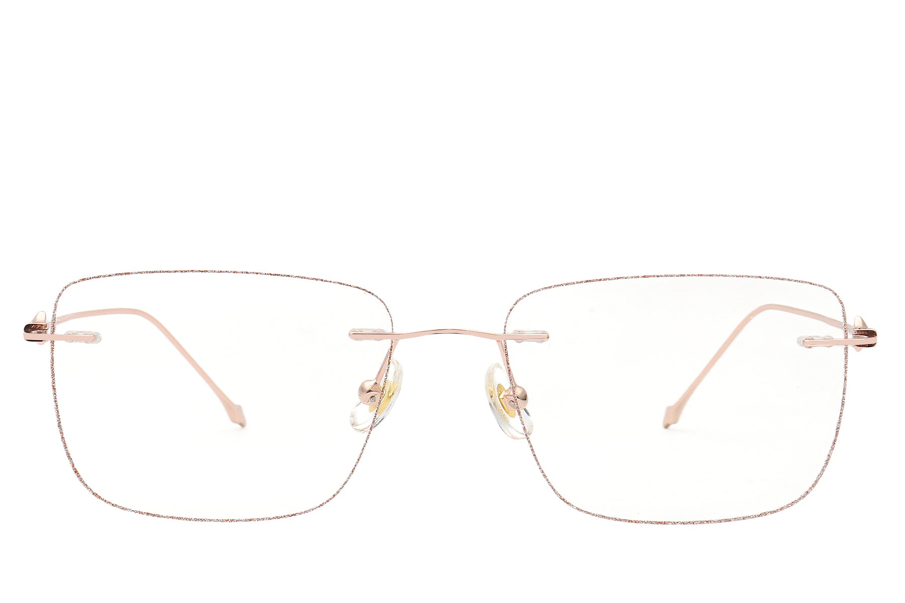 Stardust rose gold rimless glasses - side view