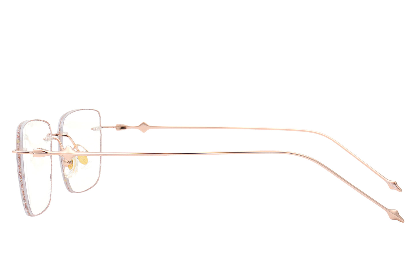 Stardust rose gold rimless glasses - detail view