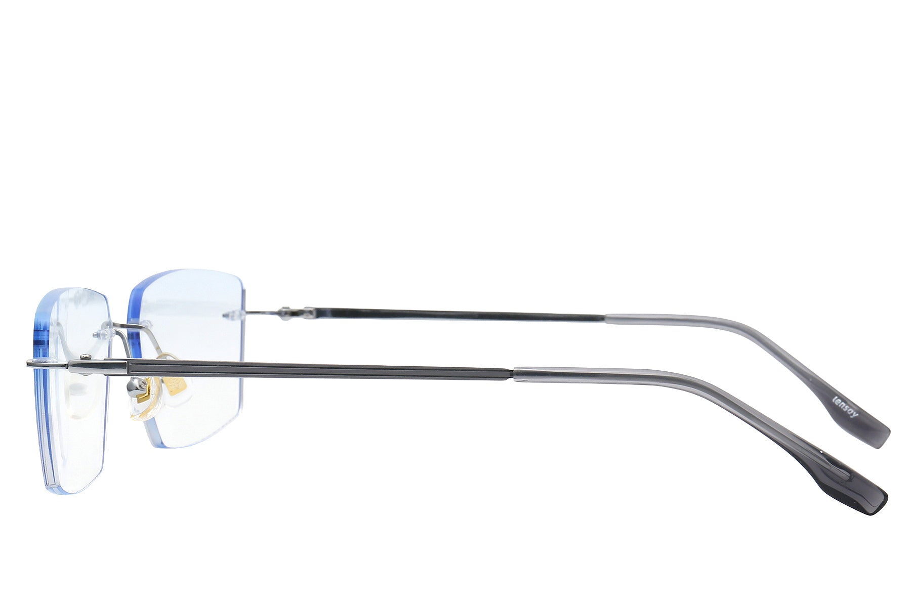 BluePearl blue rimless glasses - detail view