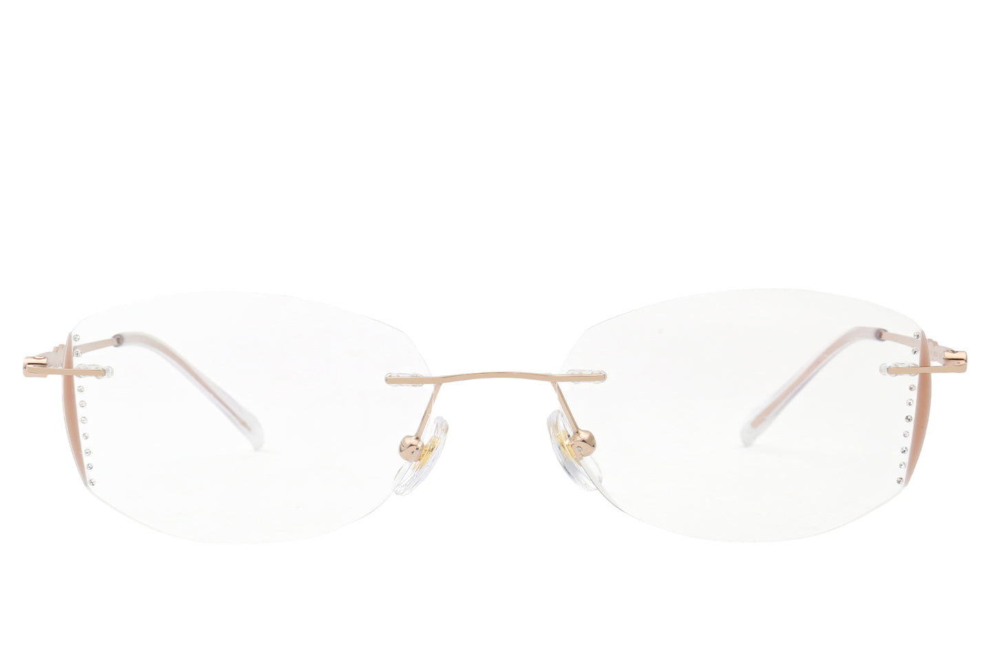 Champagne pink rimless glasses - side view