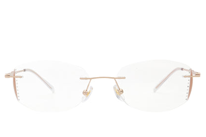 Champagne pink rimless glasses - side view