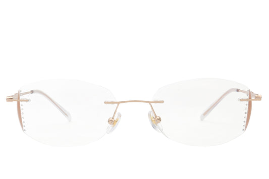 Champagne pink rimless glasses - side view