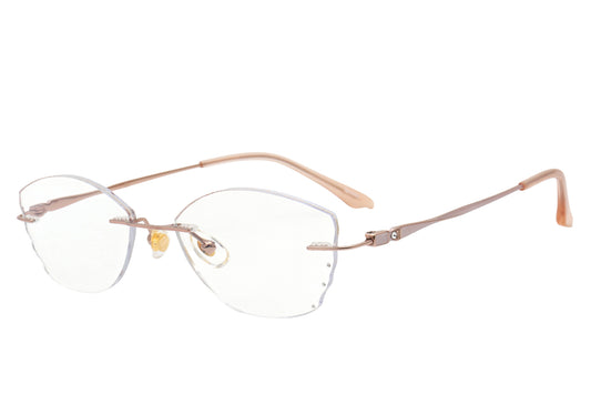 RoseBow pink butterfly rimless glasses - front view