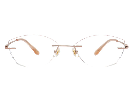 RoseBow pink butterfly rimless glasses - side view