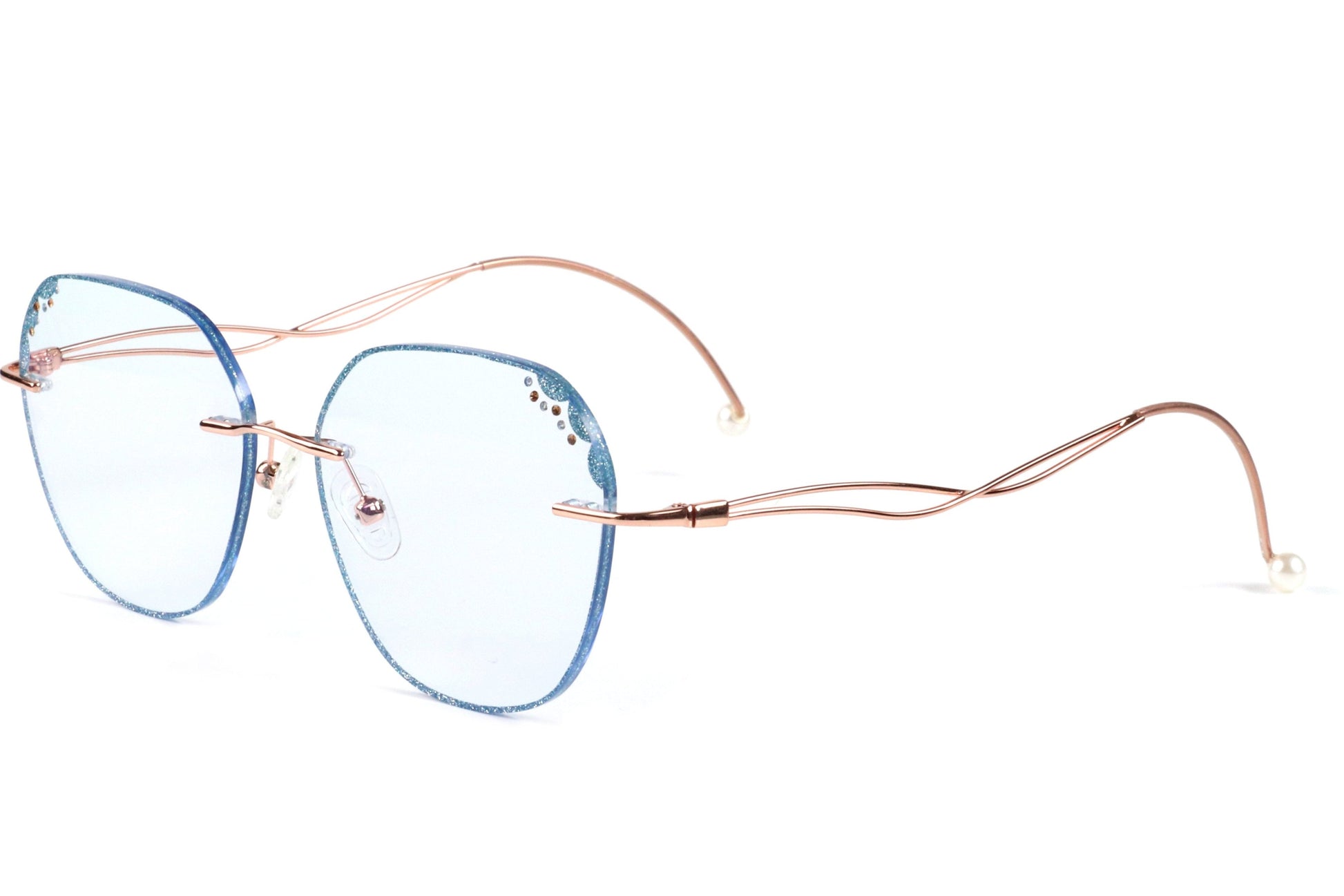 AquaLuxe Rimless Eyeglasses Frame - Blue-Tinted Elegance