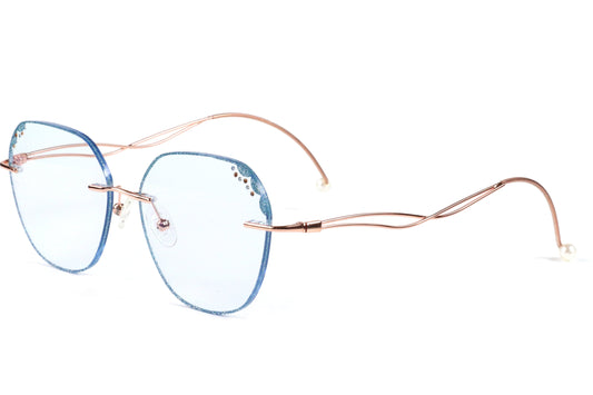 AquaLuxe Rimless Eyeglasses Frame - Blue-Tinted Elegance