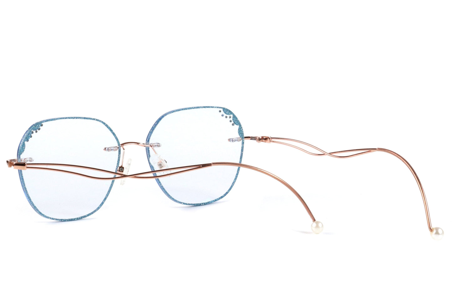 AquaLuxe Rimless Eyeglasses Frame - Blue-Tinted Elegance