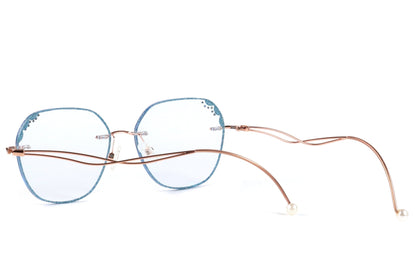 AquaLuxe Rimless Eyeglasses Frame - Blue-Tinted Elegance