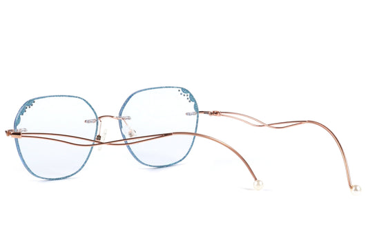 AquaLuxe Rimless Eyeglasses Frame - Blue-Tinted Elegance
