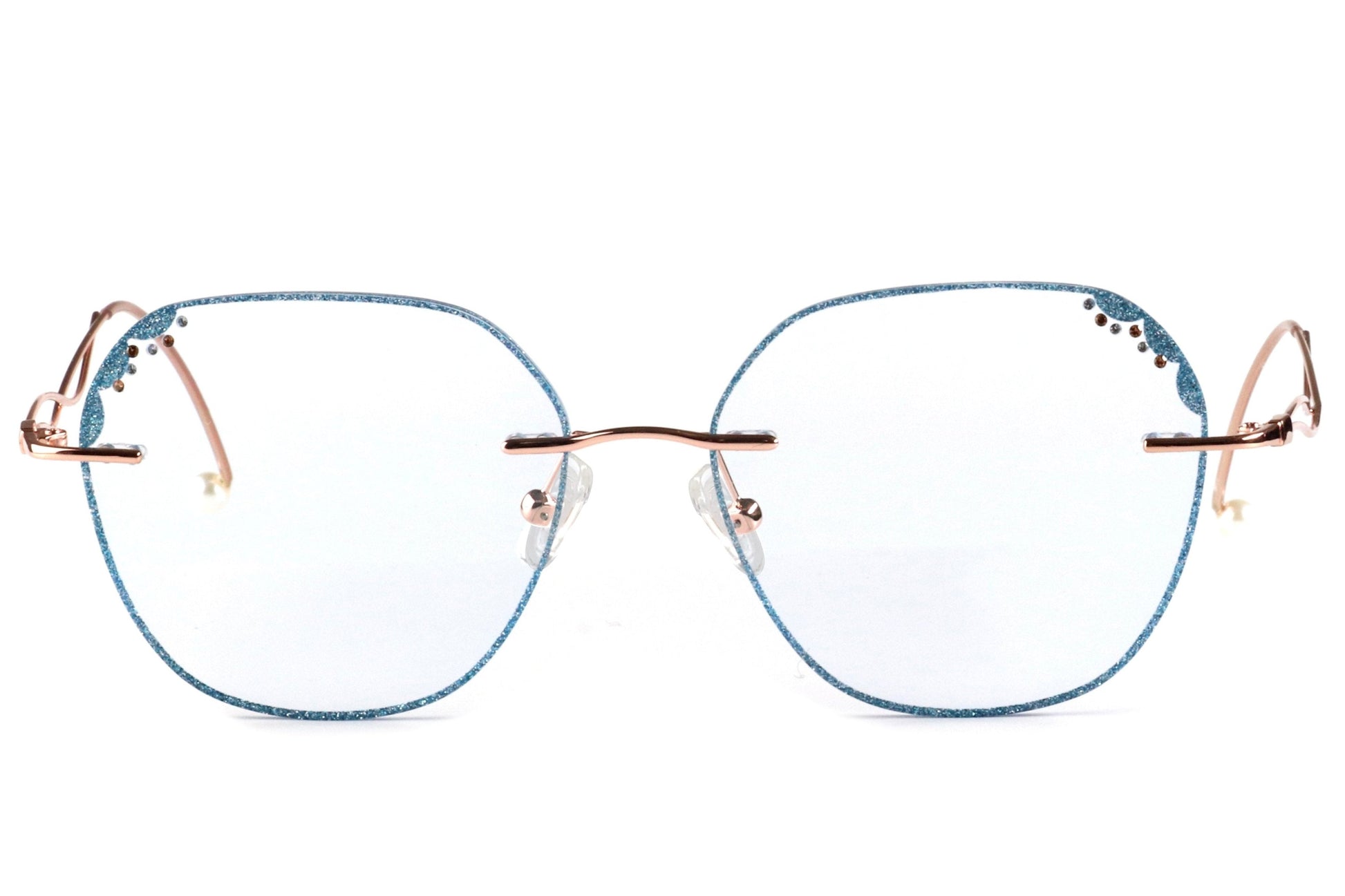 AquaLuxe Rimless Eyeglasses Frame - Blue-Tinted Elegance