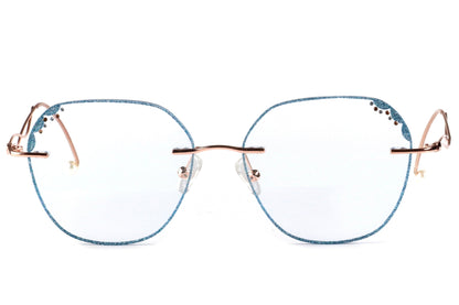 AquaLuxe Rimless Eyeglasses Frame - Blue-Tinted Elegance