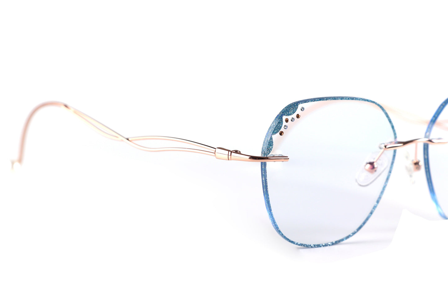 AquaLuxe Rimless Eyeglasses Frame - Blue-Tinted Elegance