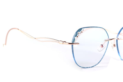 AquaLuxe Rimless Eyeglasses Frame - Blue-Tinted Elegance